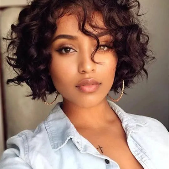 Bob Hairstyle Short Curly Synthetic Hair Capless African American Women Wigs 8 Inches