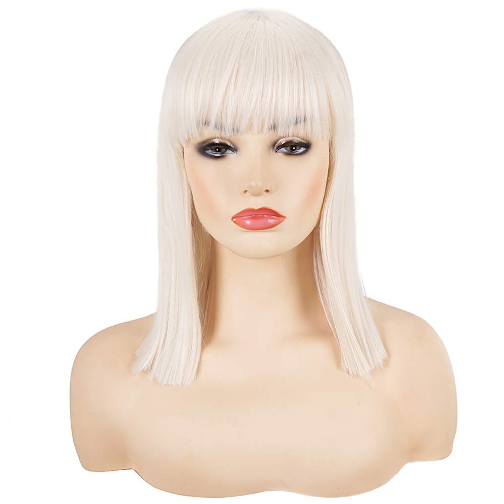 Short Straight Black Wig with Bangs Natural Looking Heat Resistant Hair Cosplay Costume Wigs
