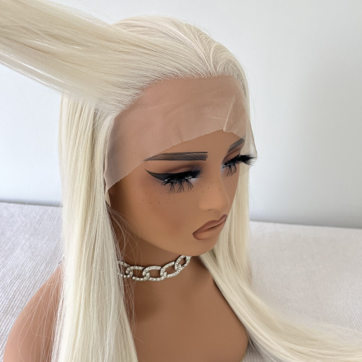 Synthetic hair front wigs long straight platinum hair