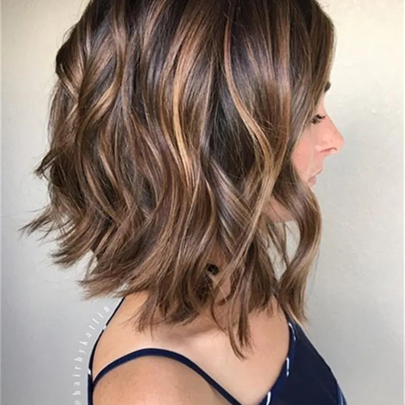 Mixed Color Bob Wavy Human Hair Lace Front Wigs 12 Inches