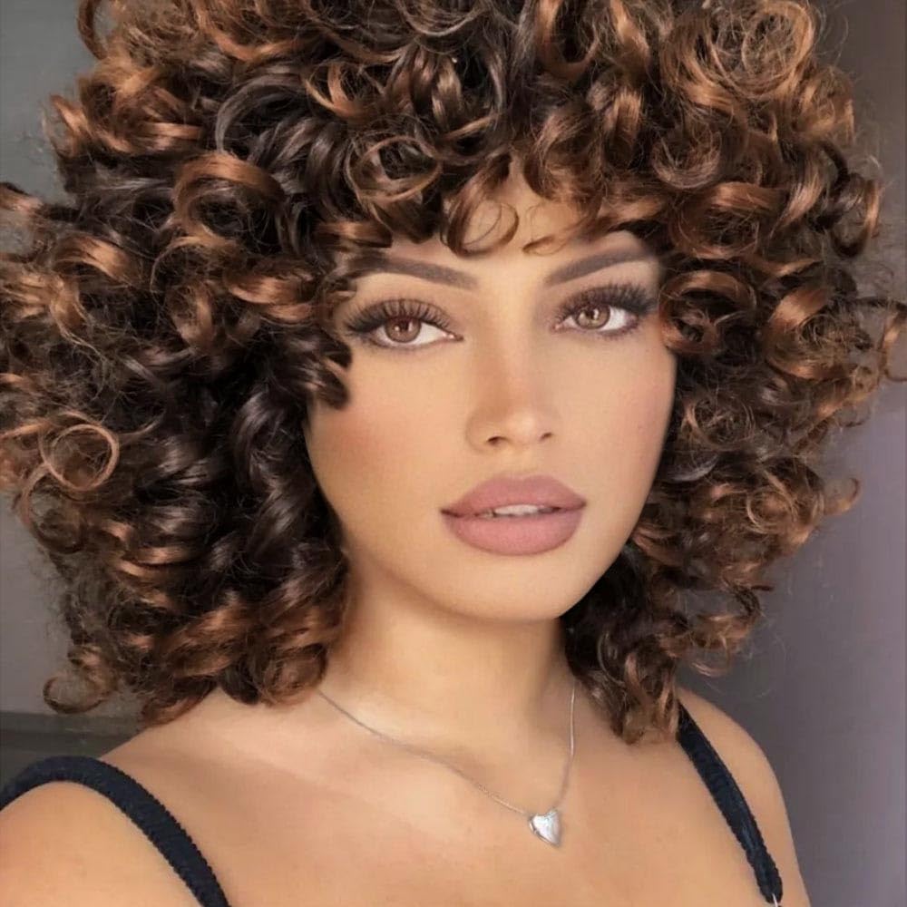 Short Fluffy Curly Wig Synthetic Wig Soft Black Wig