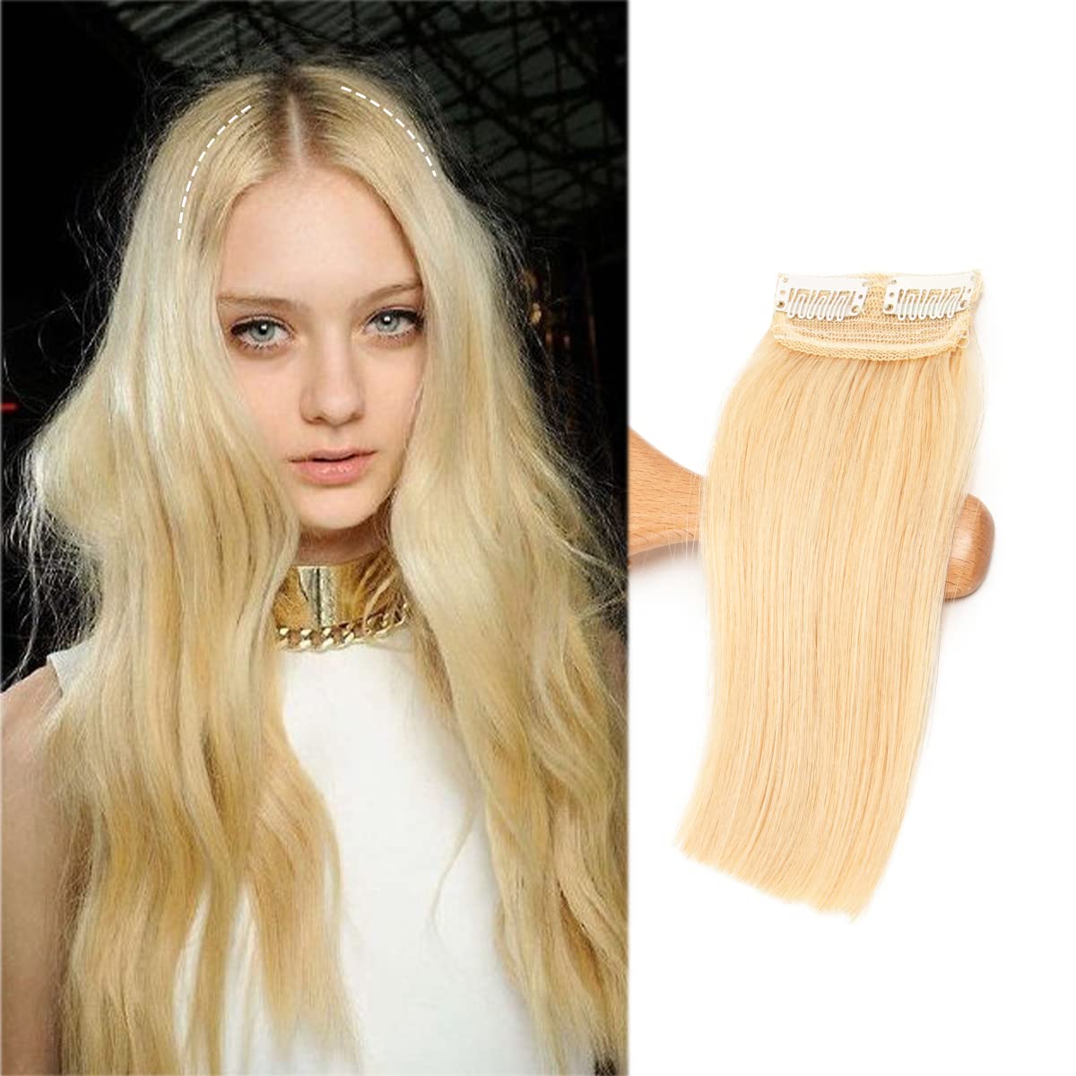 Invisible Clip-in Hair Extensions Double Weft One-piece Synthetic Wigs