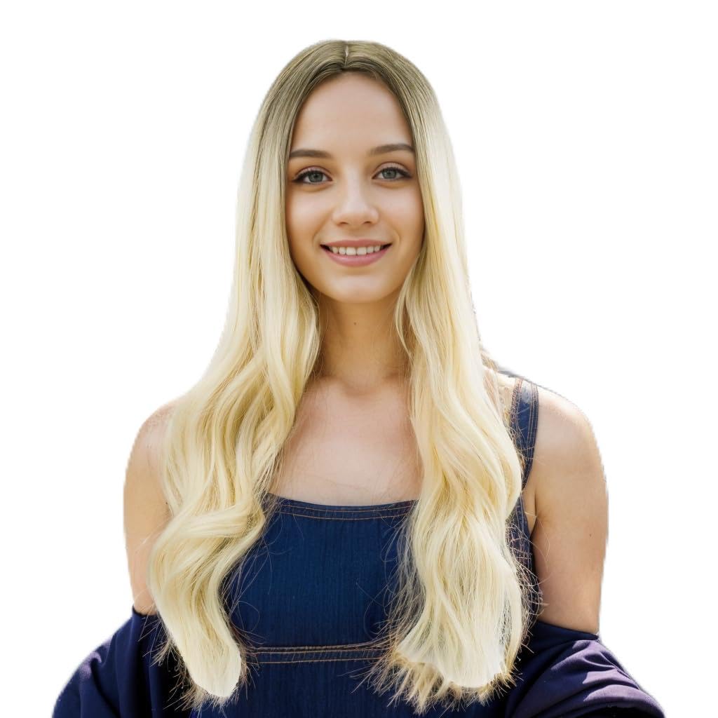 Long Wavy Blonde Pink Wig for Women Heat Resistant Synthetic Wig with Bangs