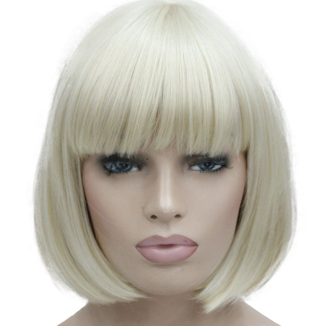 8" Straight Short Bob Hair Flat Bangs Cute Central Dot Skin Top Heat Resistant Synthetic Wigs (6 Chestnut Brown)