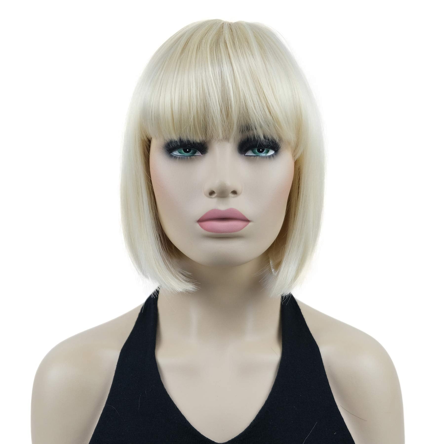 8" Straight Short Bob Hair Flat Bangs Cute Central Dot Skin Top Heat Resistant Synthetic Wigs (6 Chestnut Brown)