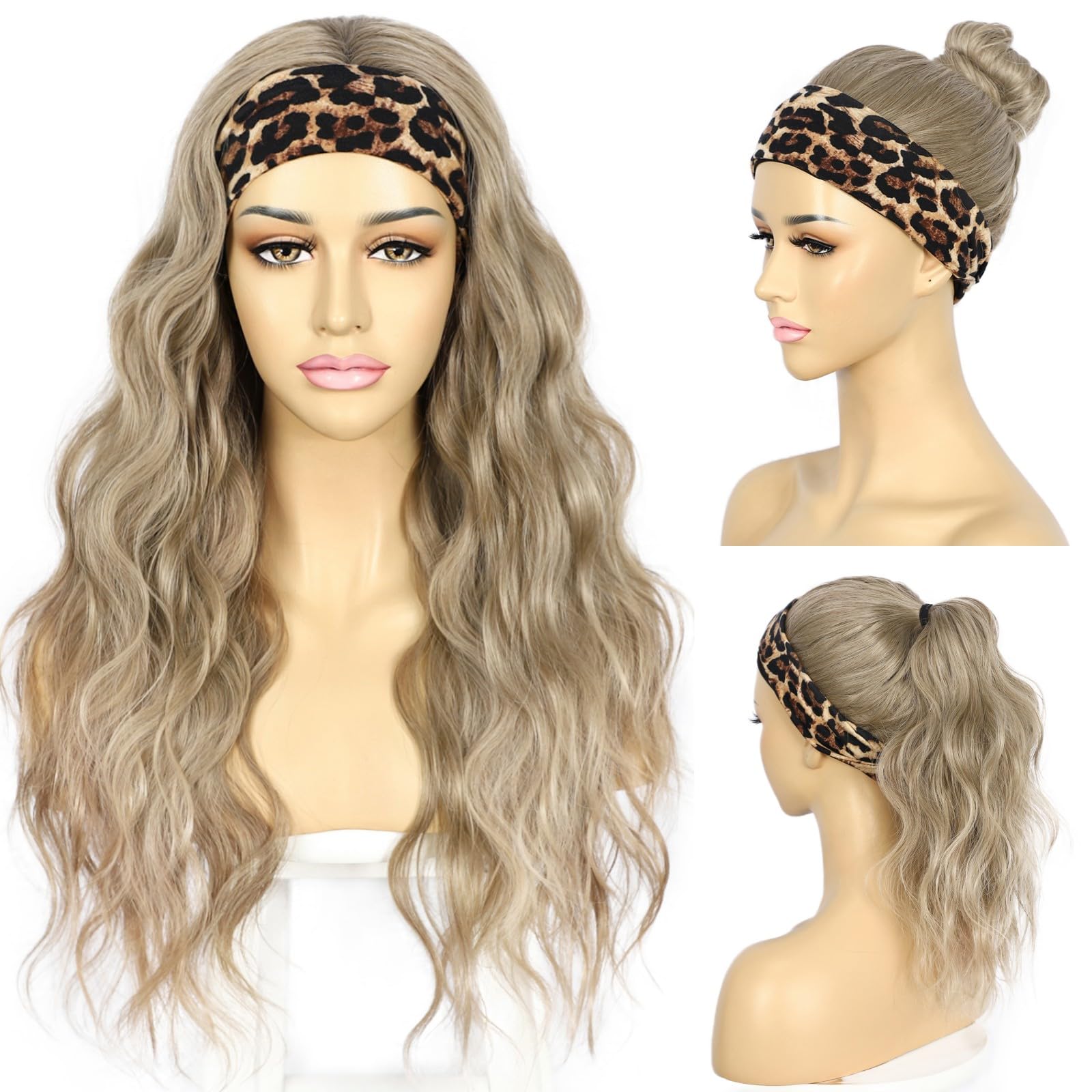 Headband Wig Loose Body Wavy Glueless Synthetic Hair Wigs for Black Women Wave None Lace Front Wigs Mix Brown Color Headband Wigs