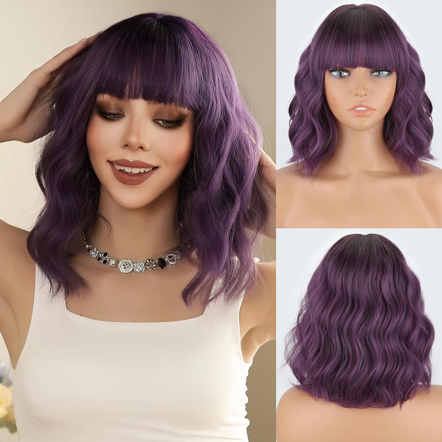 Short Gradient Synthetic Wig Wavy Curly Light Blonde Short Hair Wig