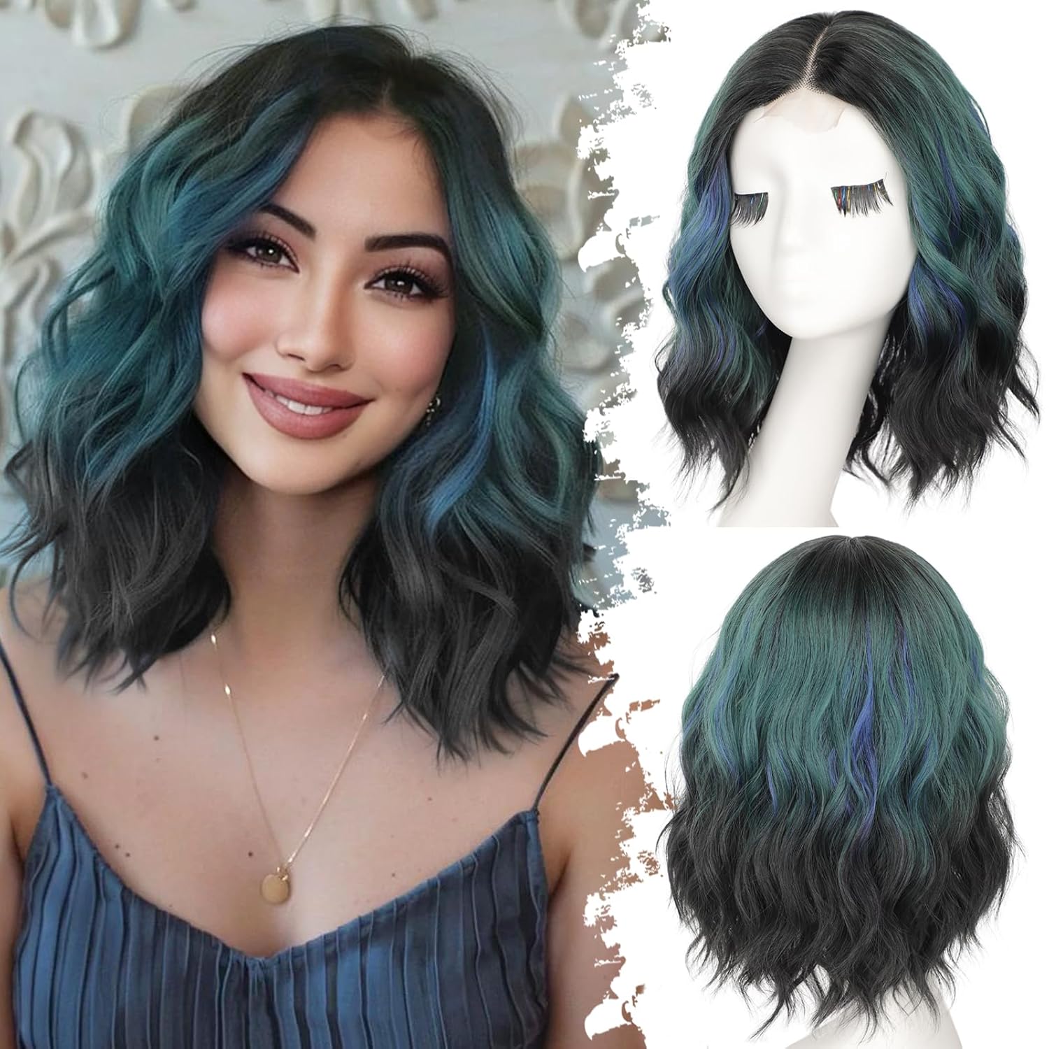 Short Wavy Wig Lace Bob Synthetic Heat Resistant Wig 14 Inch