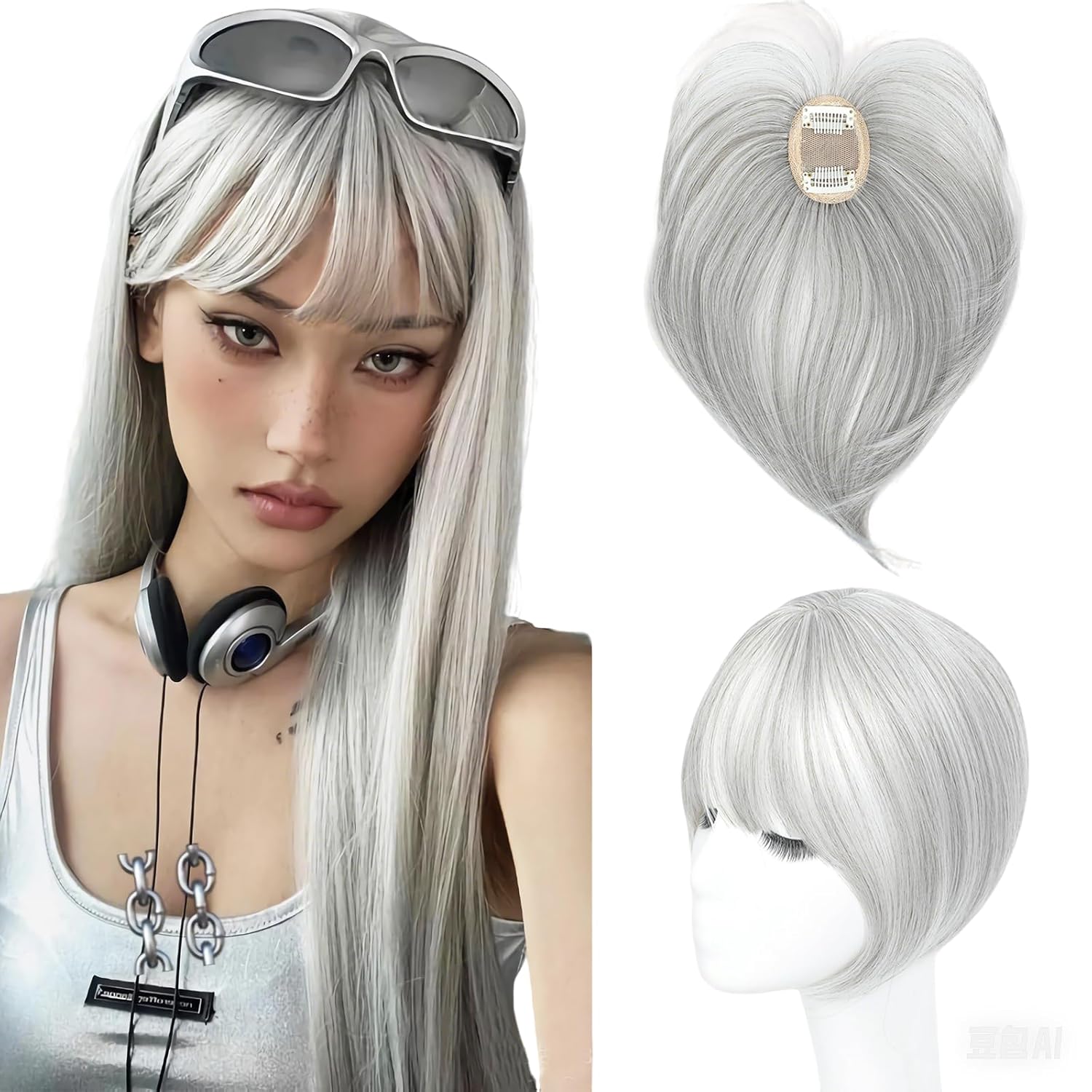 Bangs 360° 3D coverage suitable for thin hair female synthetic wig