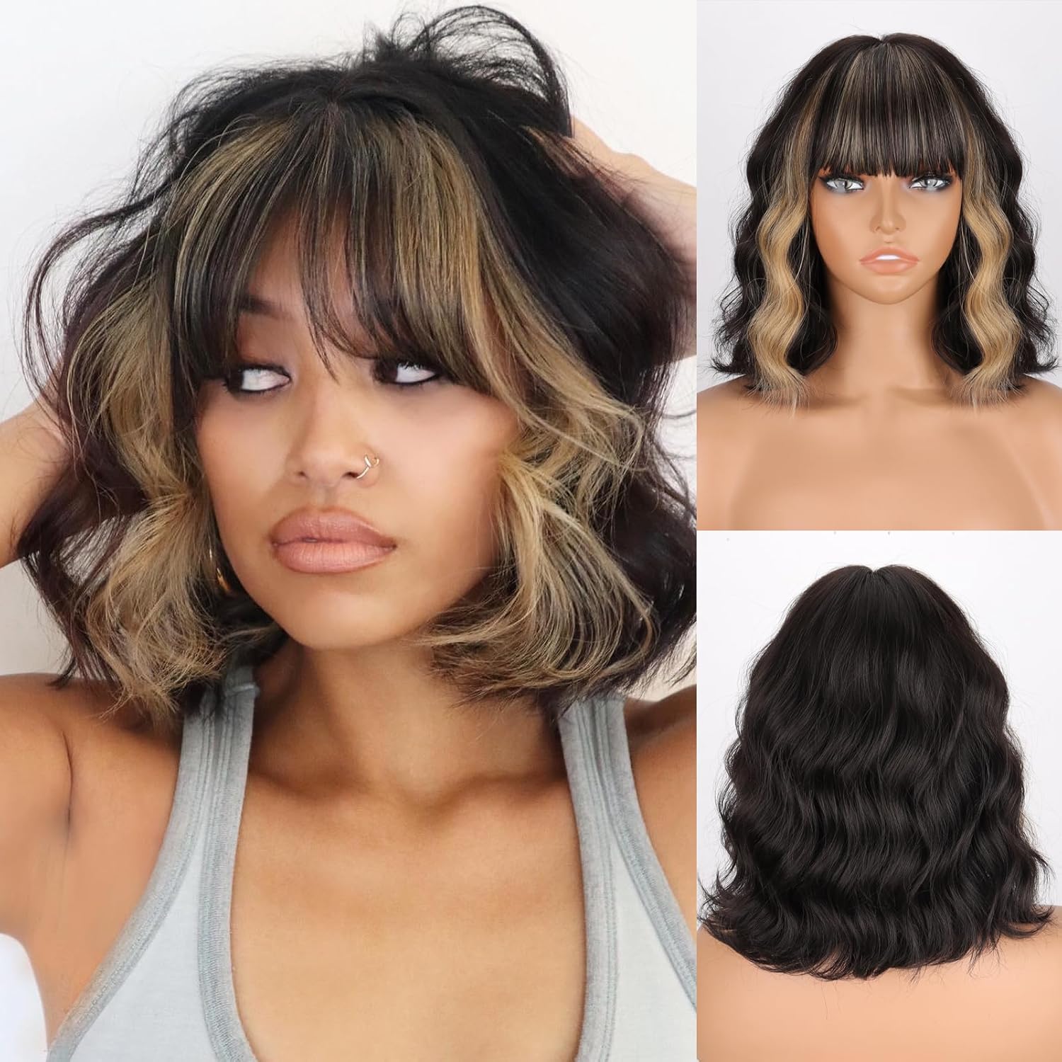 Short Gradient Synthetic Wig Wavy Curly Light Blonde Short Hair Wig