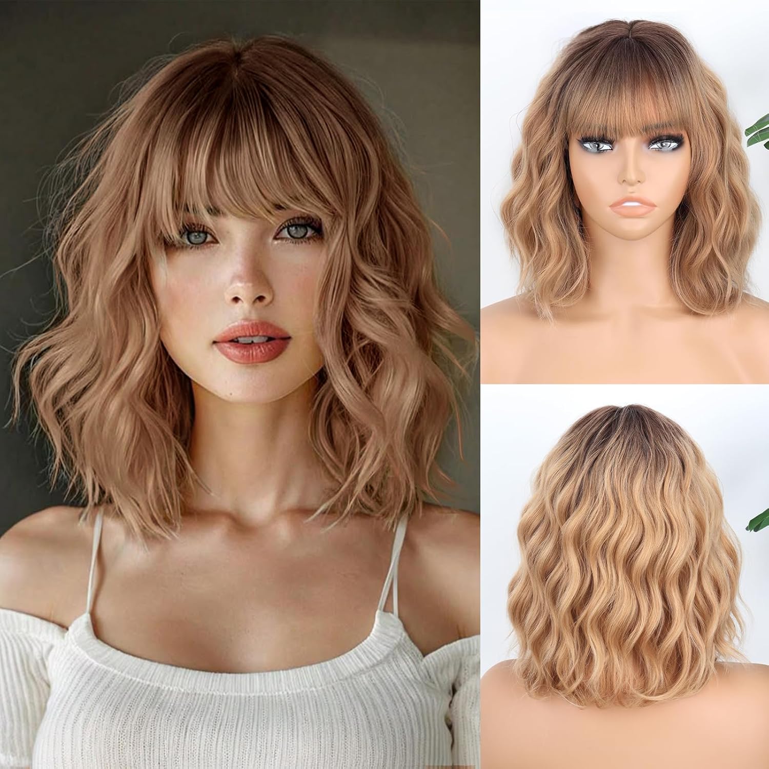 Short Gradient Synthetic Wig Wavy Curly Light Blonde Short Hair Wig