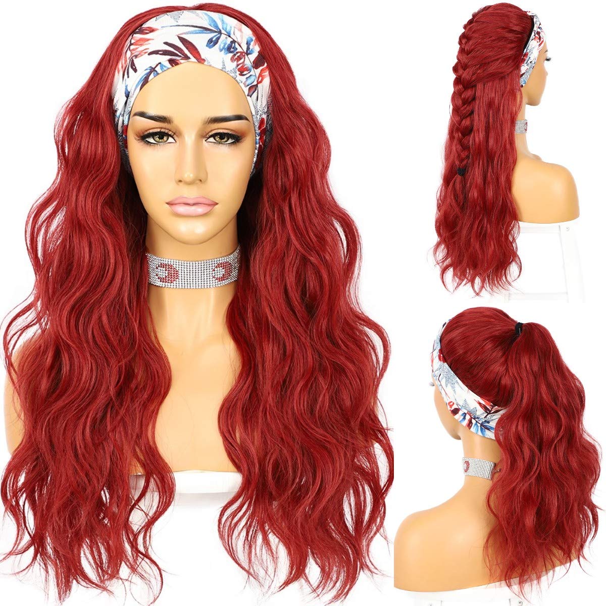 Headband Wig Loose Body Wavy Glueless Synthetic Hair Wigs for Black Women Wave None Lace Front Wigs Mix Brown Color Headband Wigs