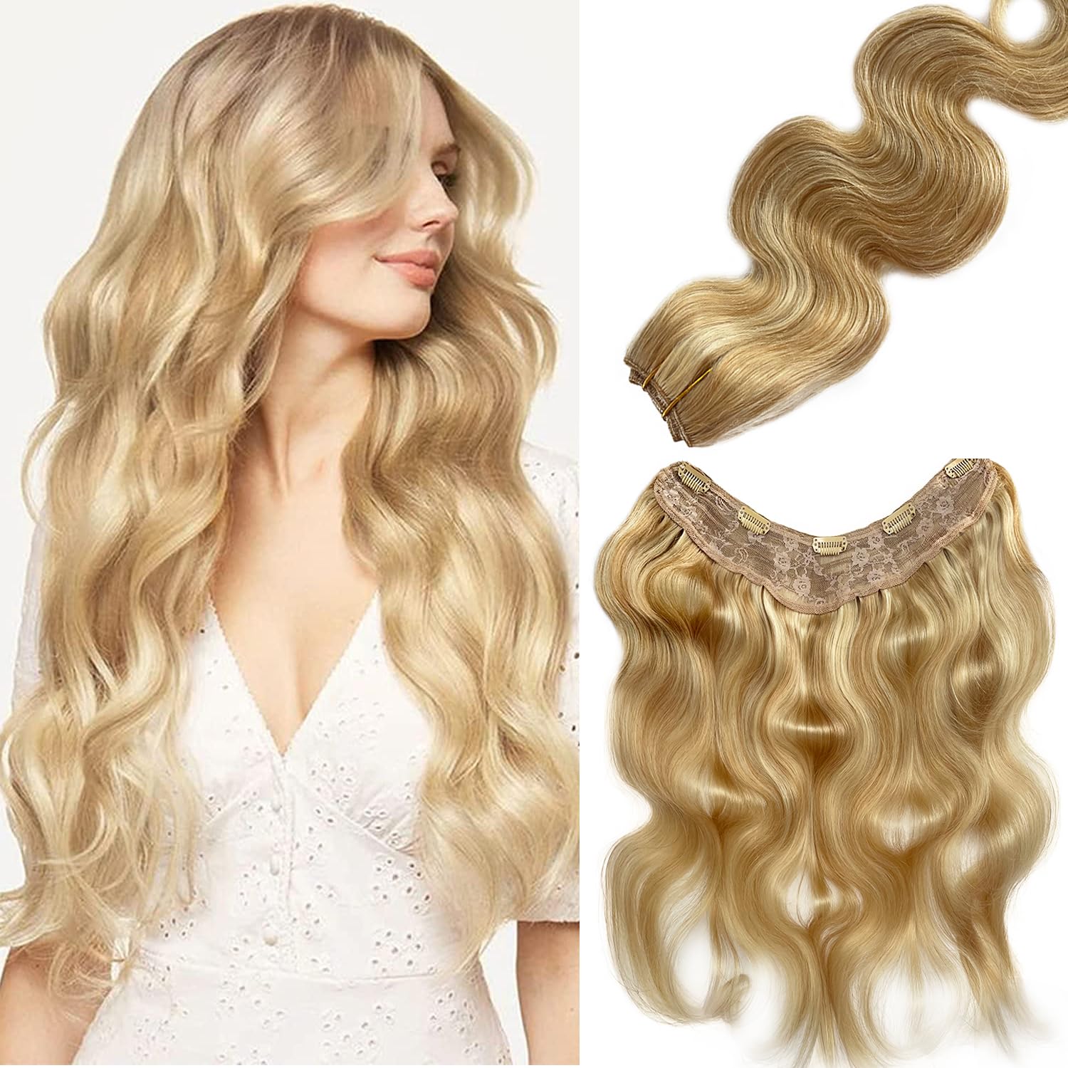 Clip hair extension wig for women with thin hair 22 inches