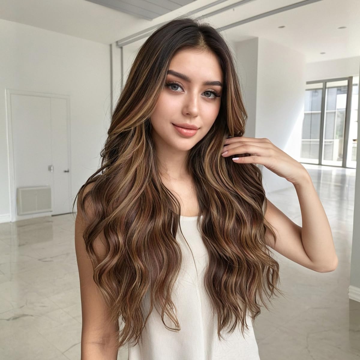 Long Light Blonde Wavy Curly Glueless Synthetic Wig 26 Inches