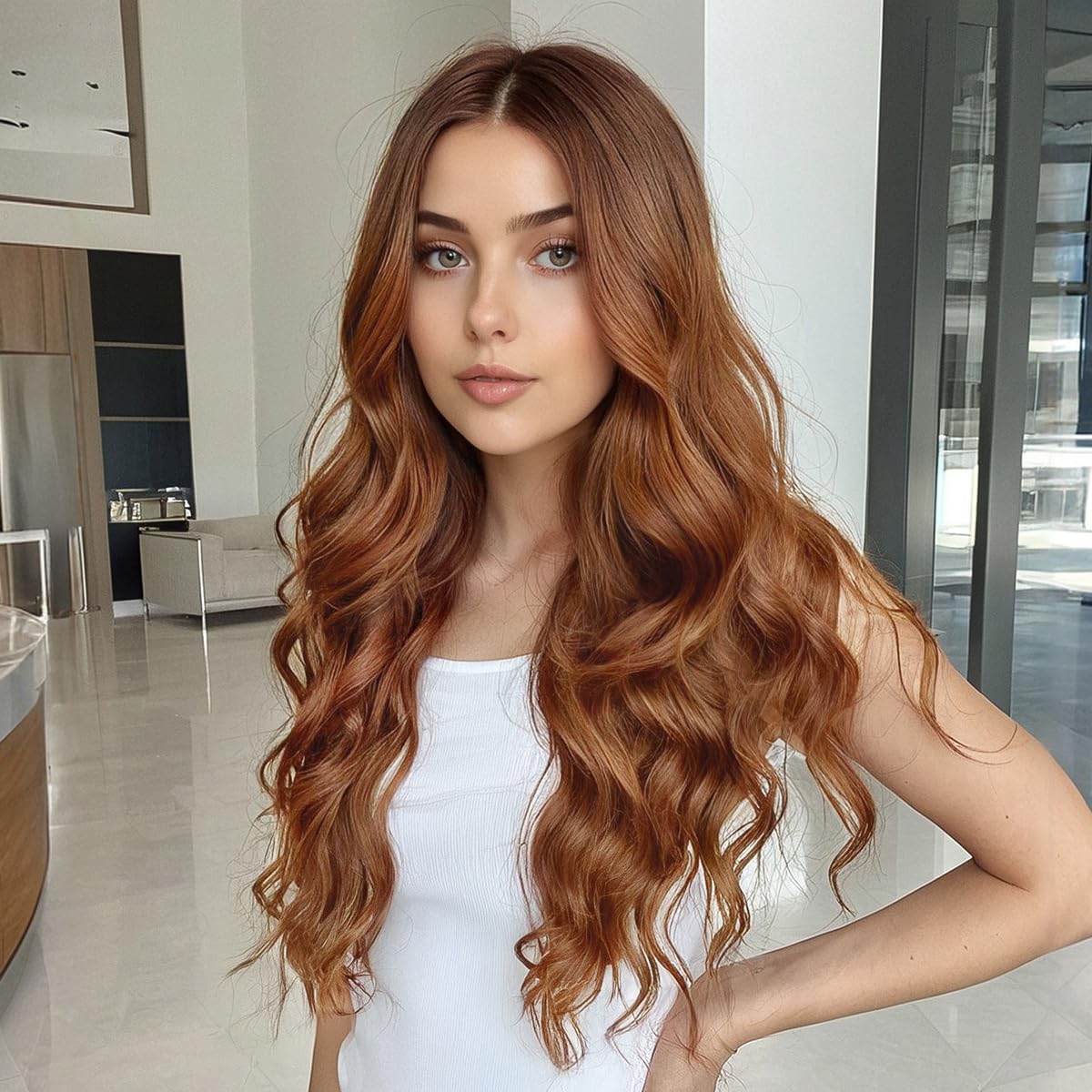 Long Light Blonde Wavy Curly Glueless Synthetic Wig 26 Inches