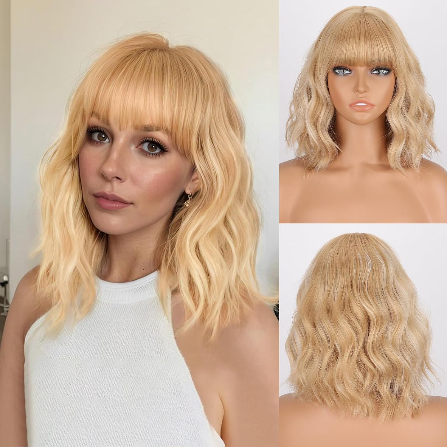 Short Gradient Synthetic Wig Wavy Curly Light Blonde Short Hair Wig