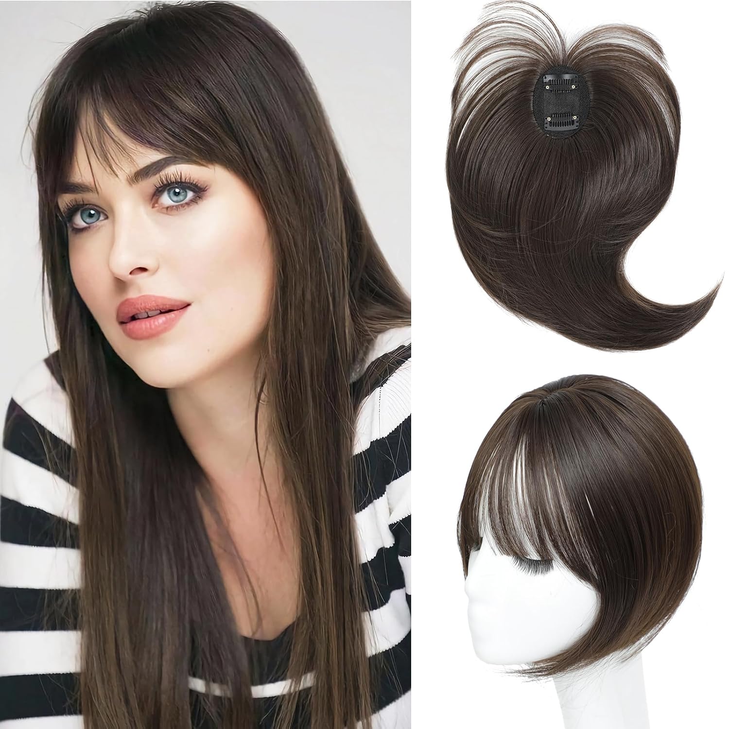 Bangs 360° 3D coverage suitable for thin hair female synthetic wig