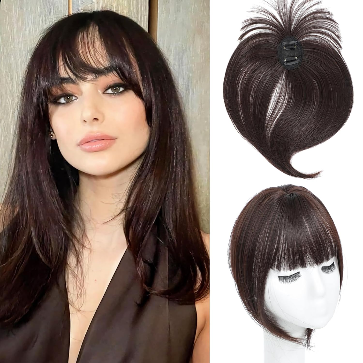 Bangs 360° 3D coverage suitable for thin hair female synthetic wig