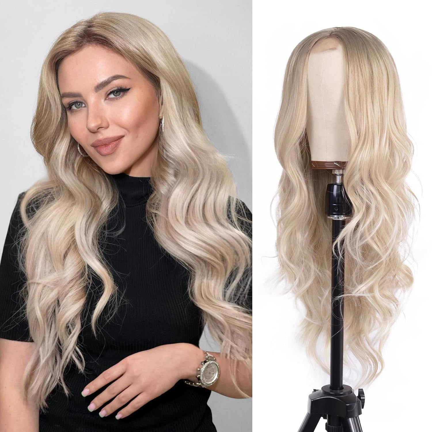 Mixed Blonde Long Wavy Wig 26 Inch Heat Resistant Synthetic Wig