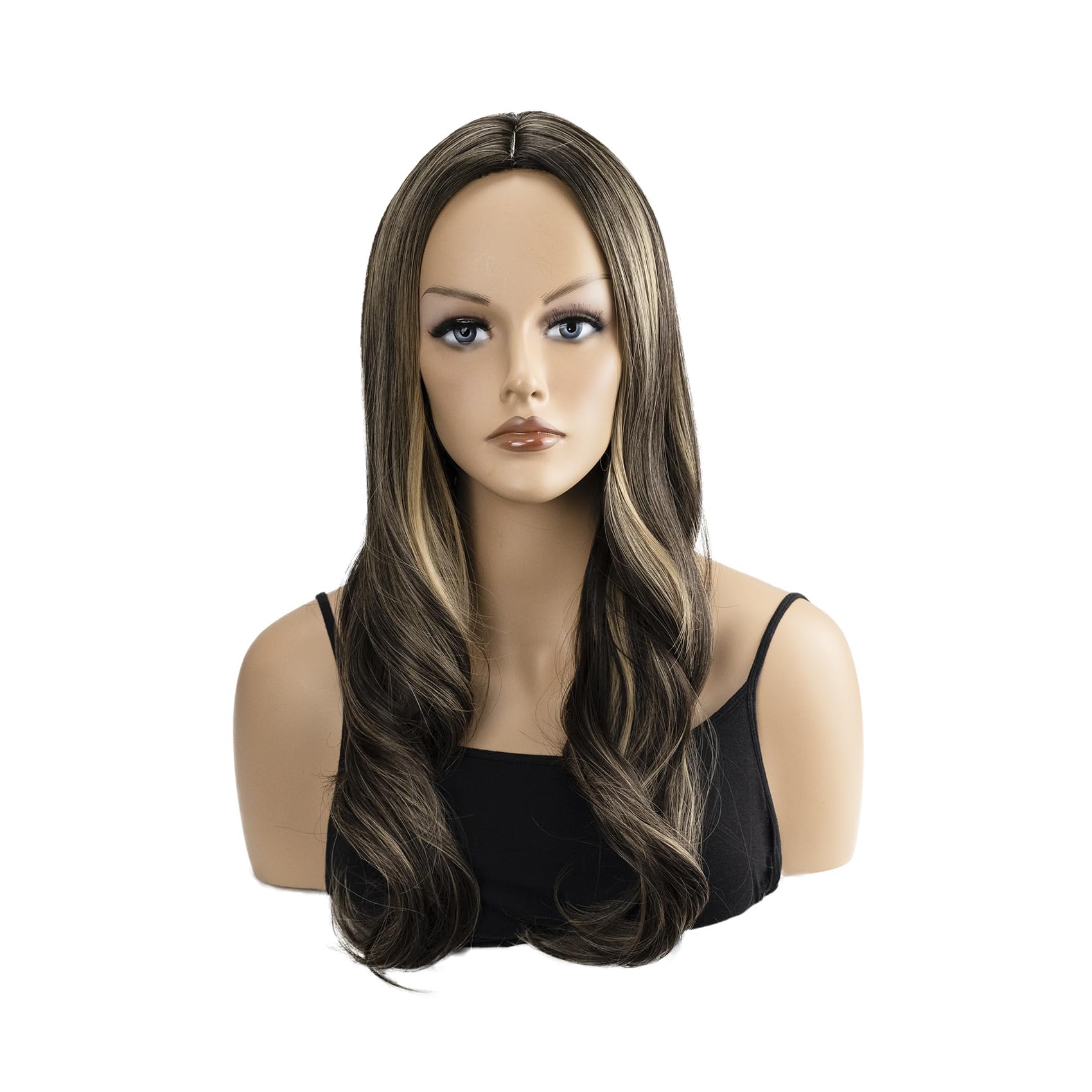 Long Wavy Blonde Pink Wig for Women Heat Resistant Synthetic Wig with Bangs