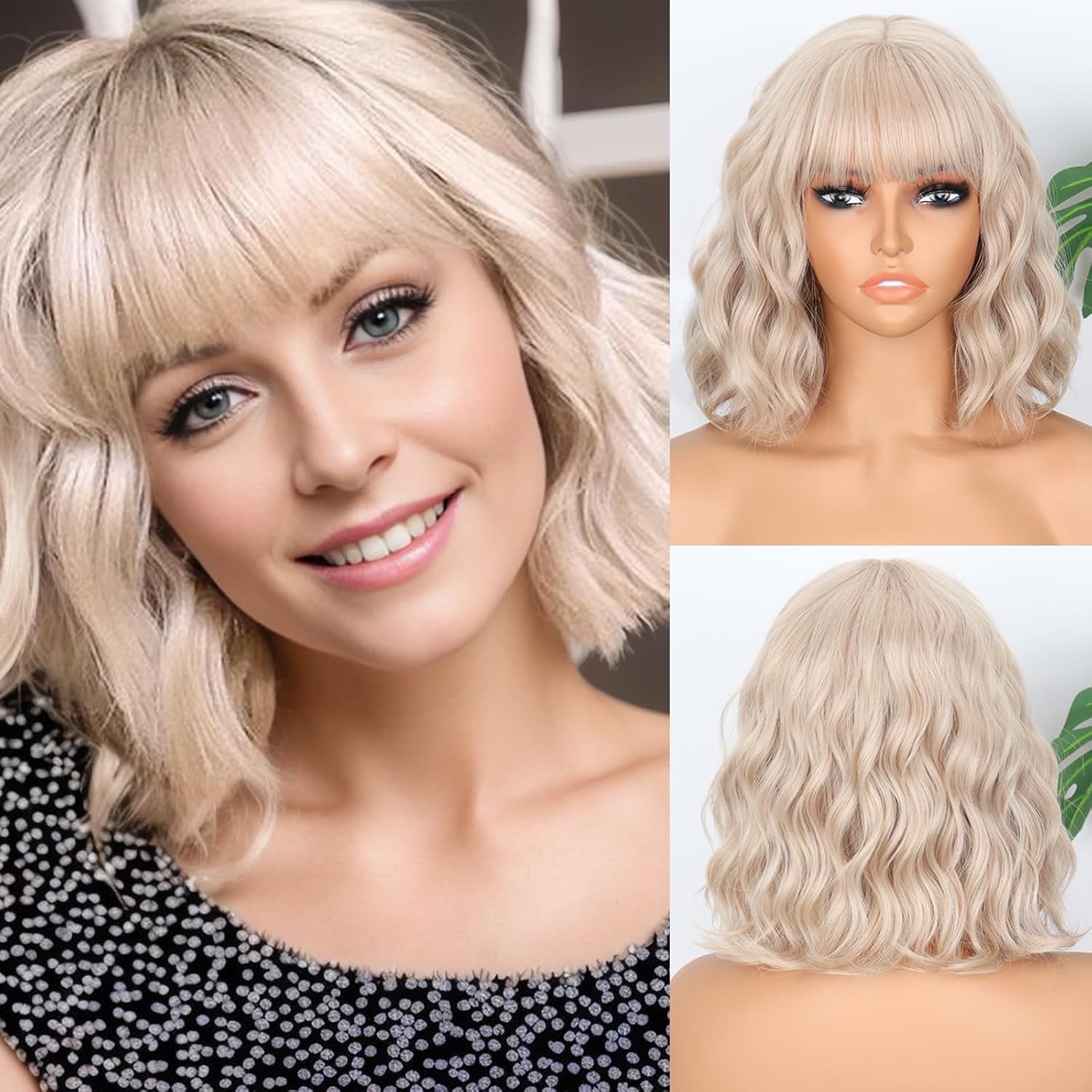 Short Gradient Synthetic Wig Wavy Curly Light Blonde Short Hair Wig