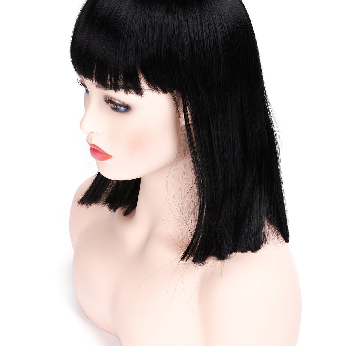 Short Straight Black Wig with Bangs Natural Looking Heat Resistant Hair Cosplay Costume Wigs