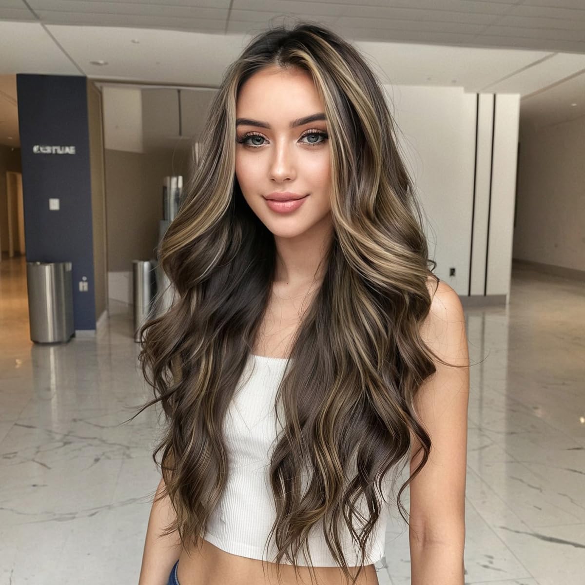 Long Light Blonde Wavy Curly Glueless Synthetic Wig 26 Inches