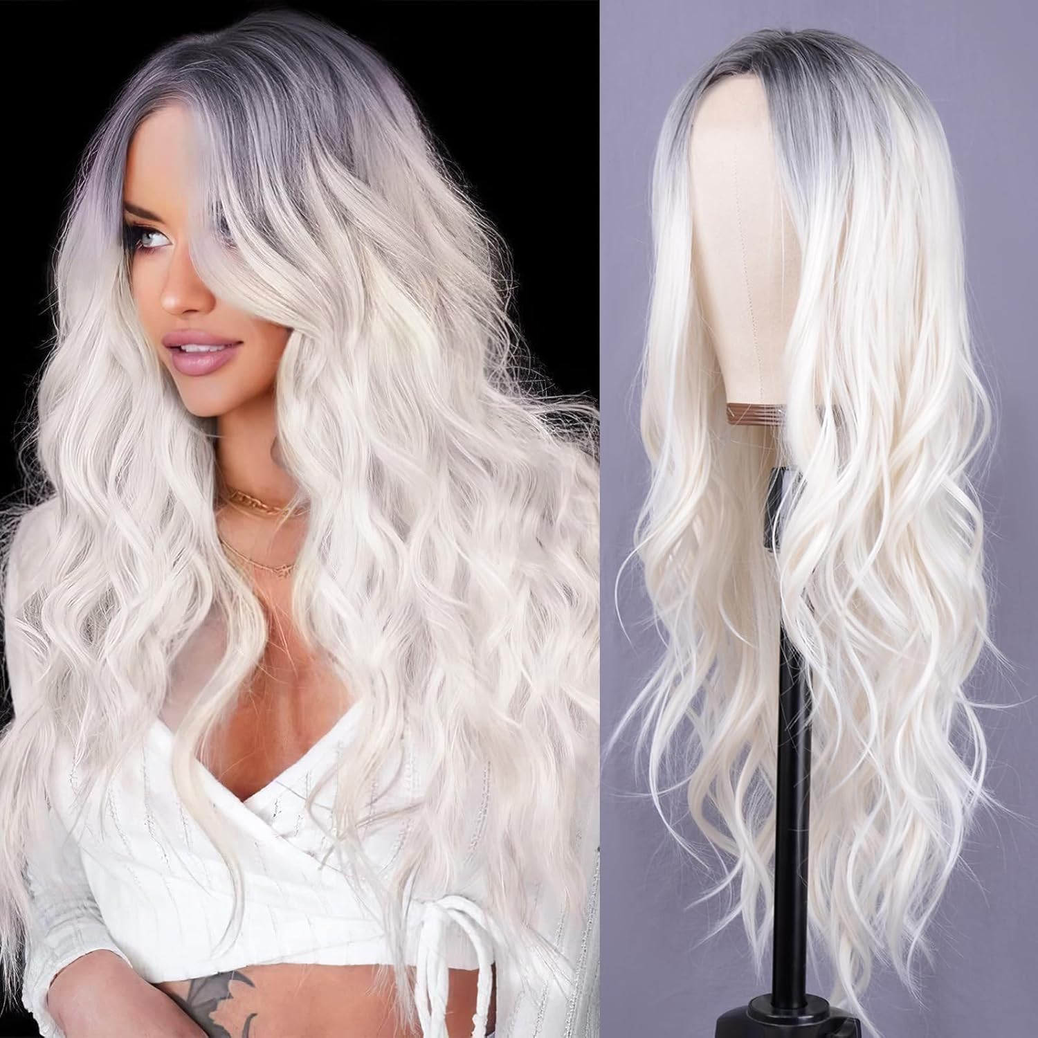Mixed Blonde Long Wavy Wig 26 Inch Heat Resistant Synthetic Wig