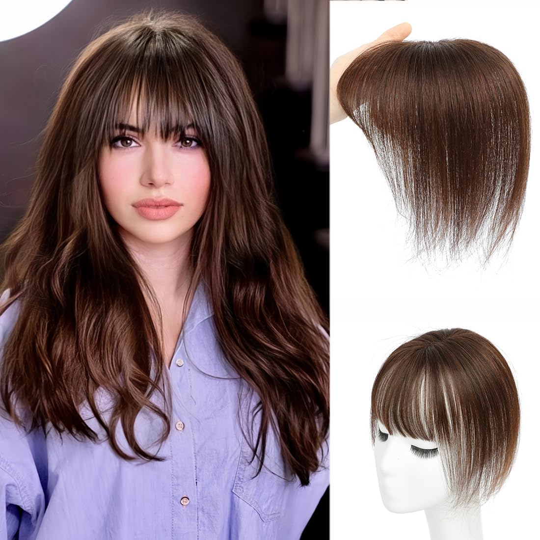 Bangs hair extensions 360° 3D covered with soft bangs synthetic wig