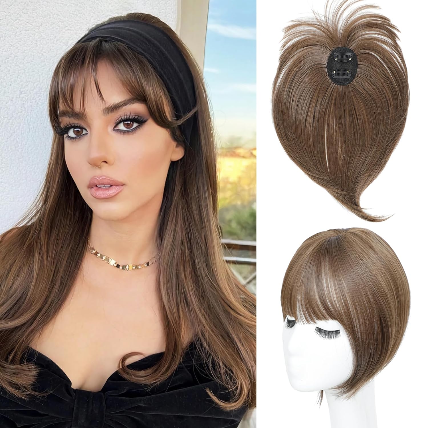 Bangs 360° 3D coverage suitable for thin hair female synthetic wig