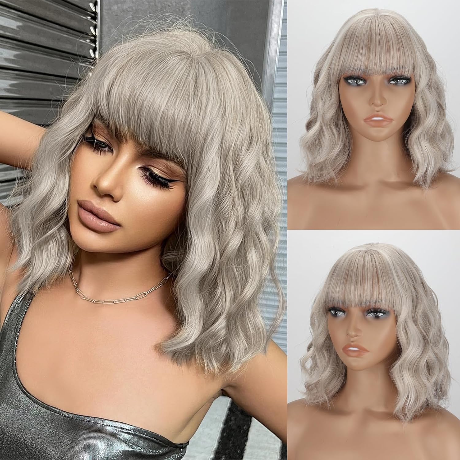 Short Gradient Synthetic Wig Wavy Curly Light Blonde Short Hair Wig