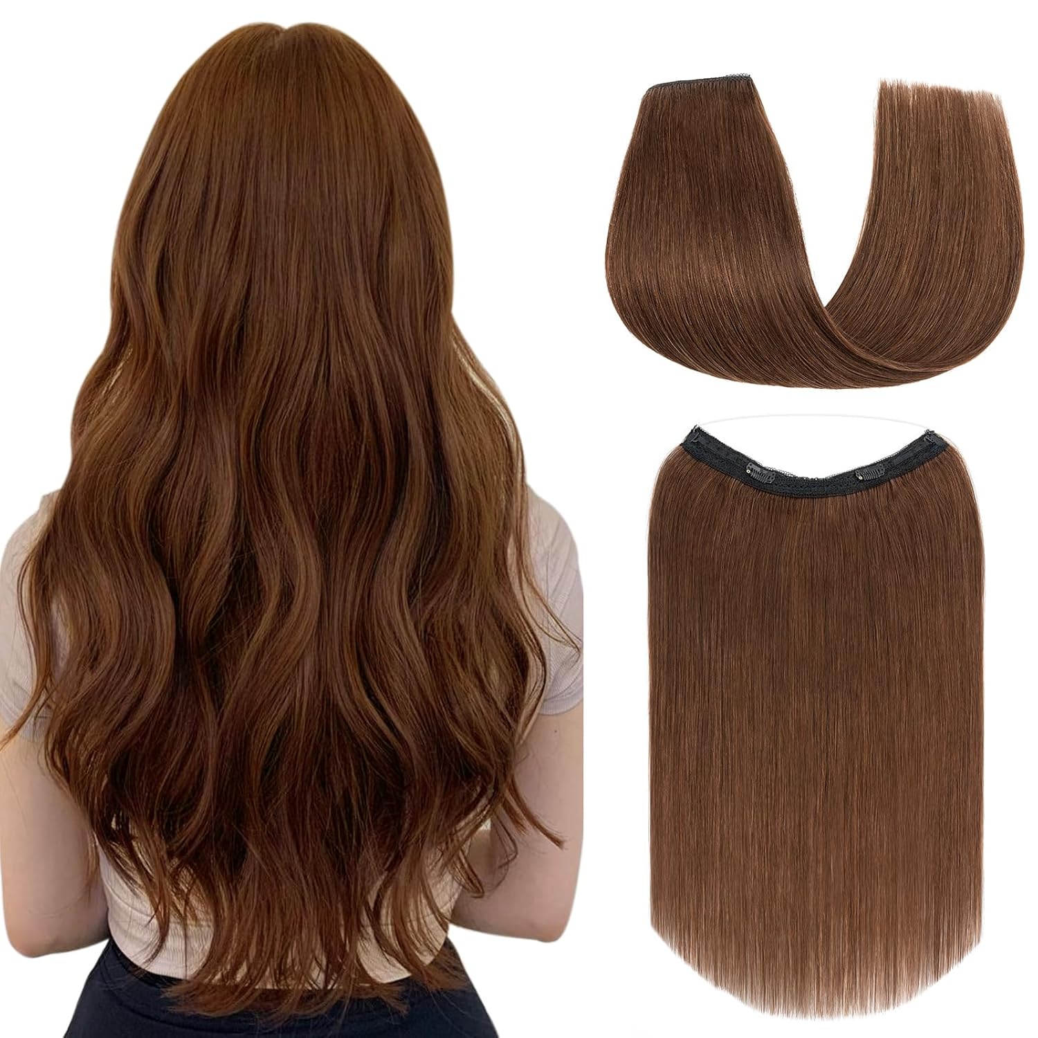 Invisible hair extensions with adjustable 16 inch synthetic wig