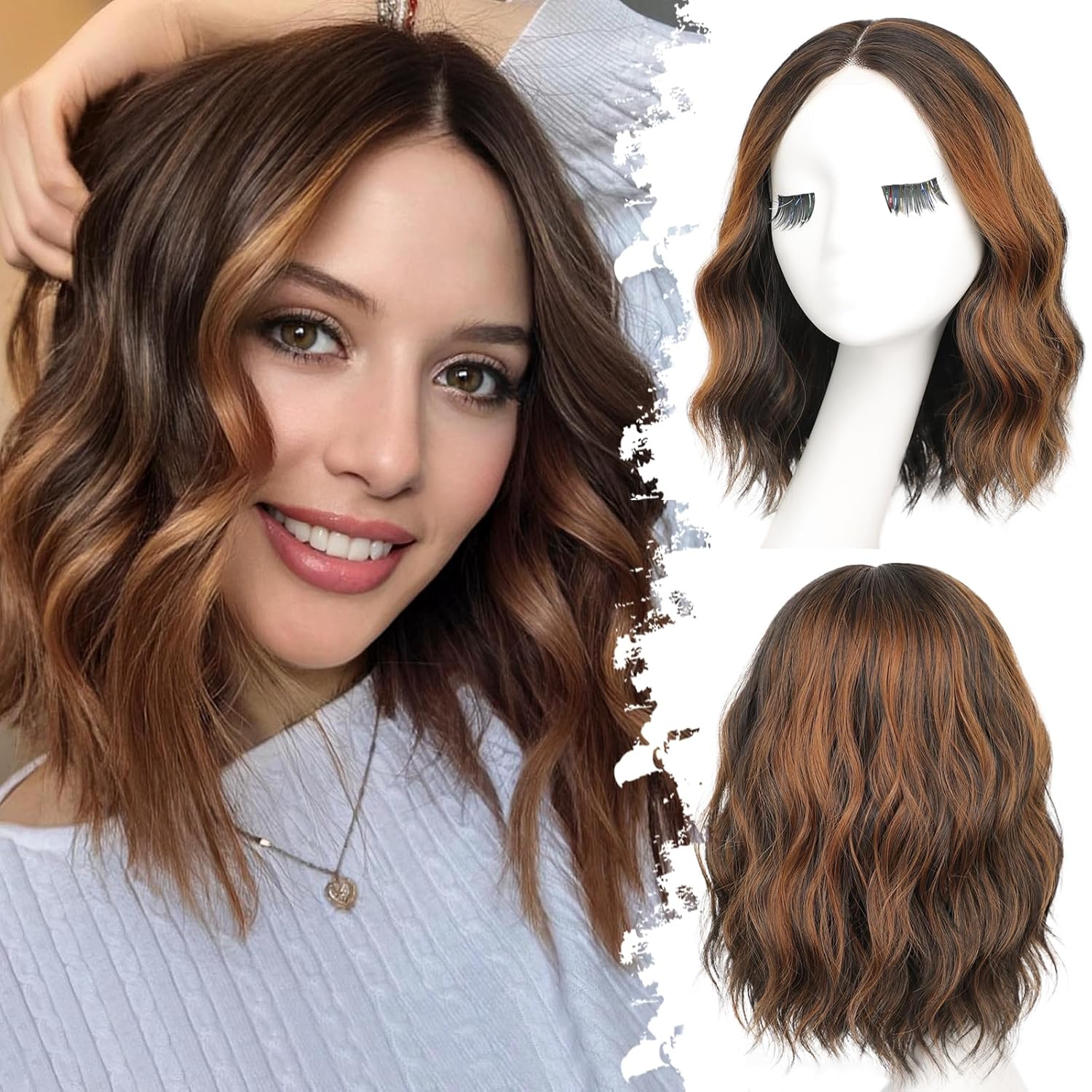 Short Wavy Wig Lace Bob Synthetic Heat Resistant Wig 14 Inch
