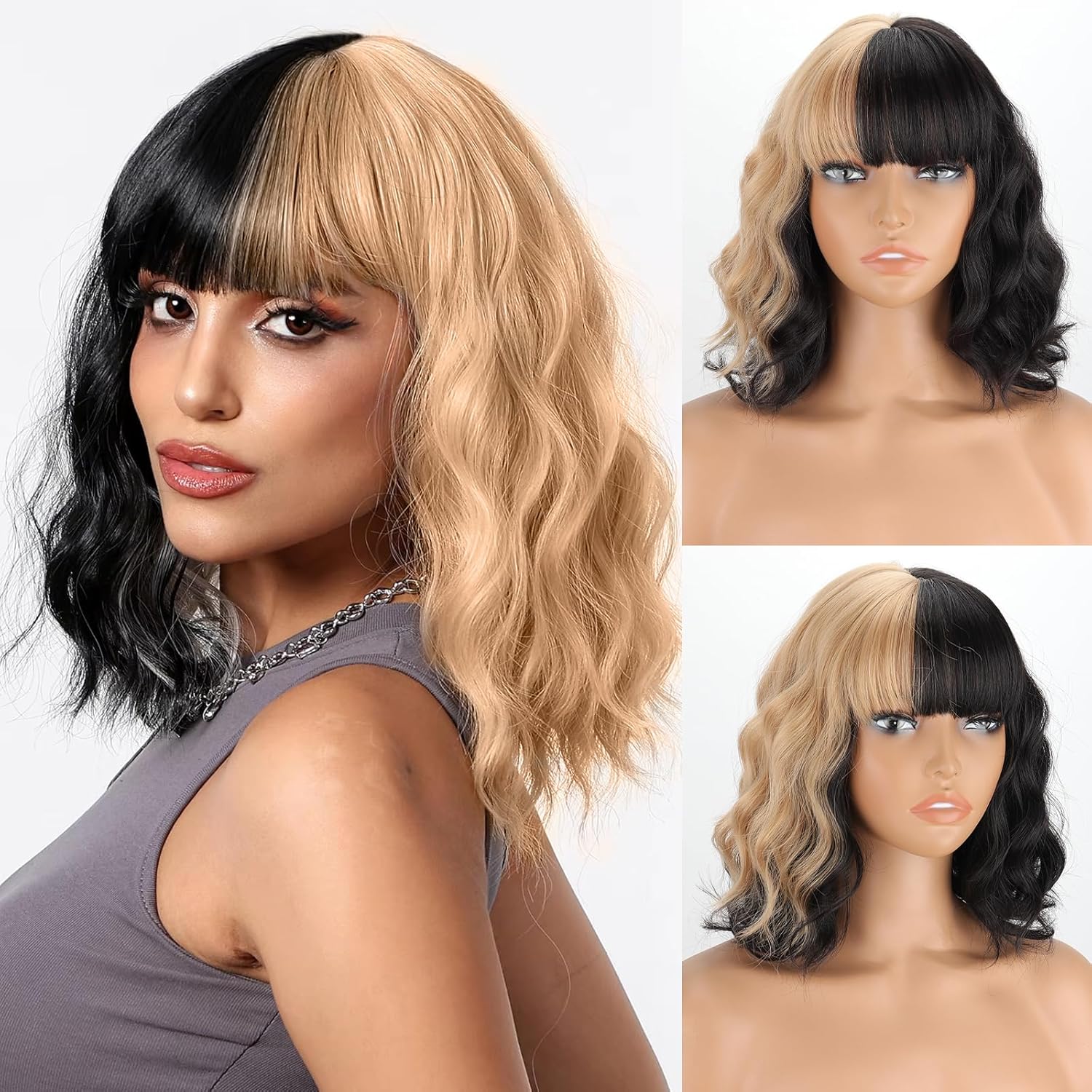 Short Gradient Synthetic Wig Wavy Curly Light Blonde Short Hair Wig
