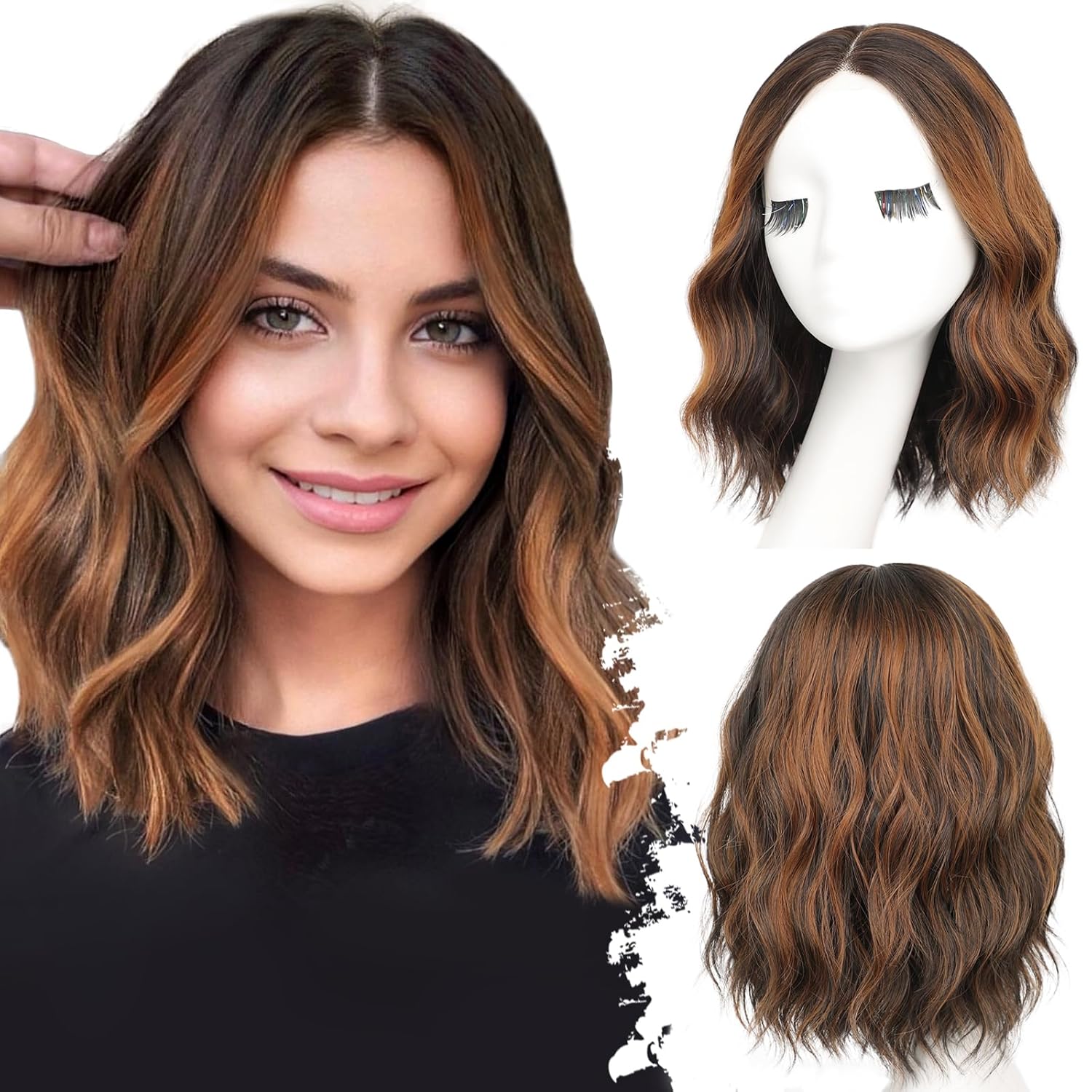 Short Wavy Wig Lace Bob Synthetic Heat Resistant Wig 14 Inch