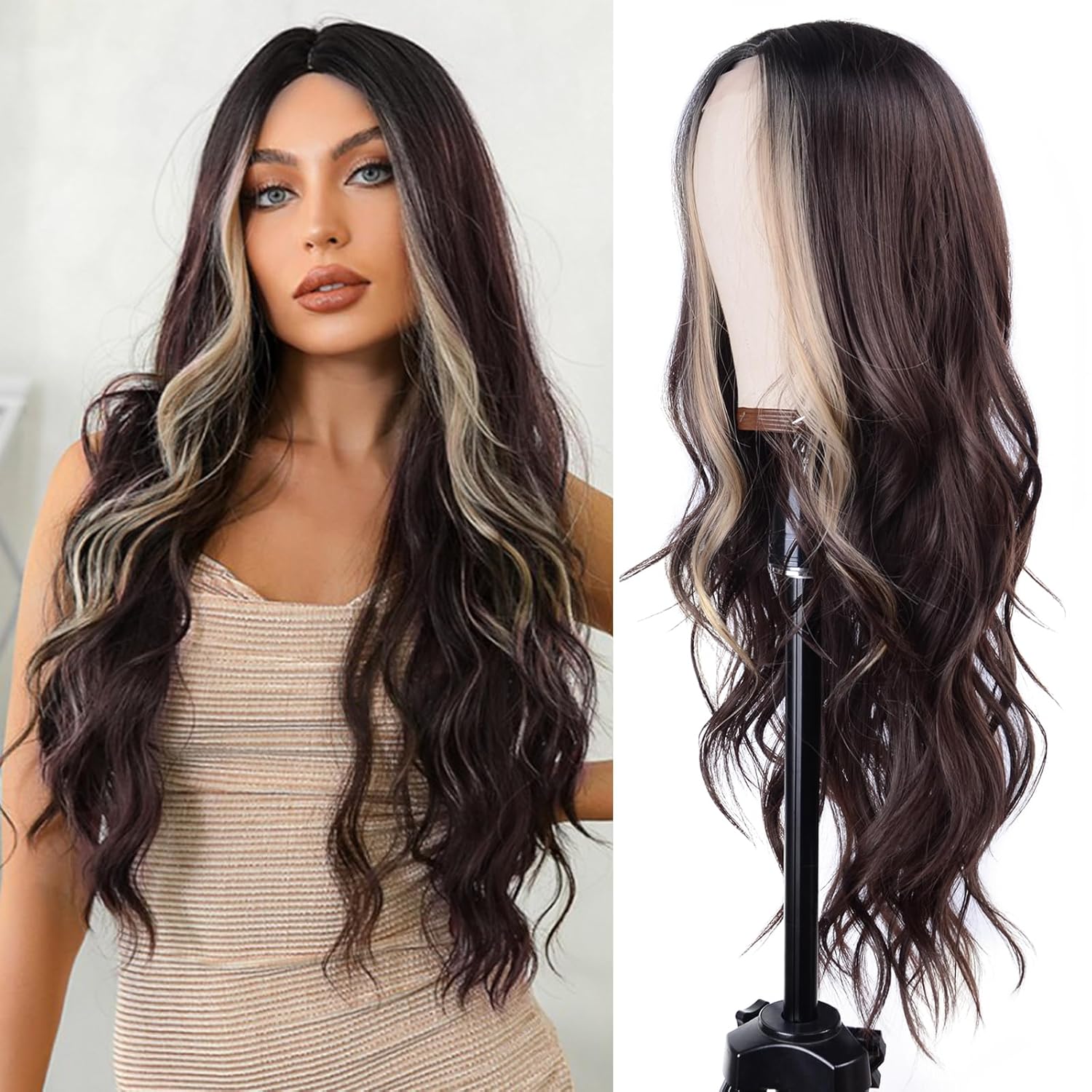 Mixed Blonde Long Wavy Wig 26 Inch Heat Resistant Synthetic Wig