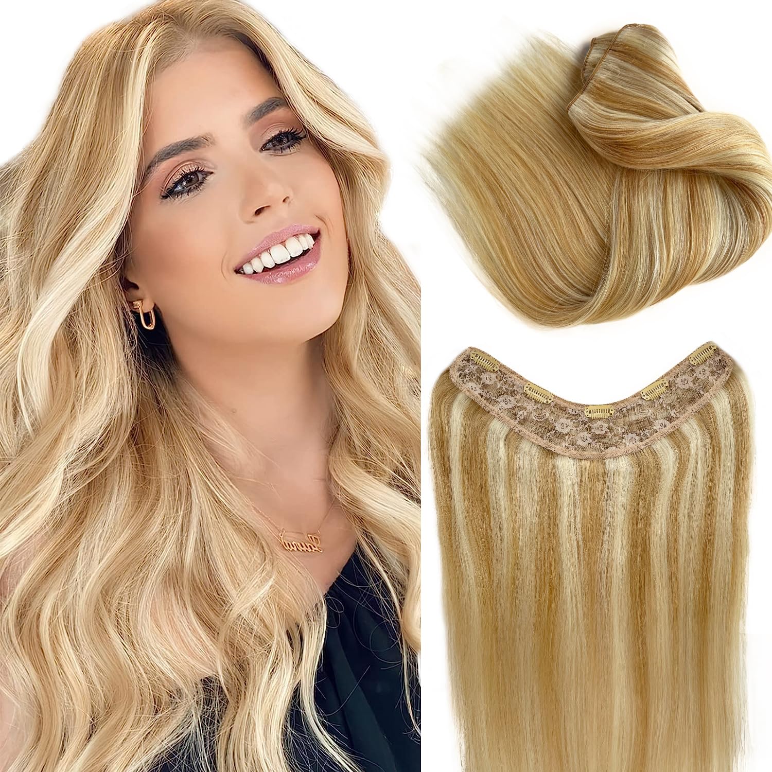 Clip hair extension wig for women with thin hair 22 inches