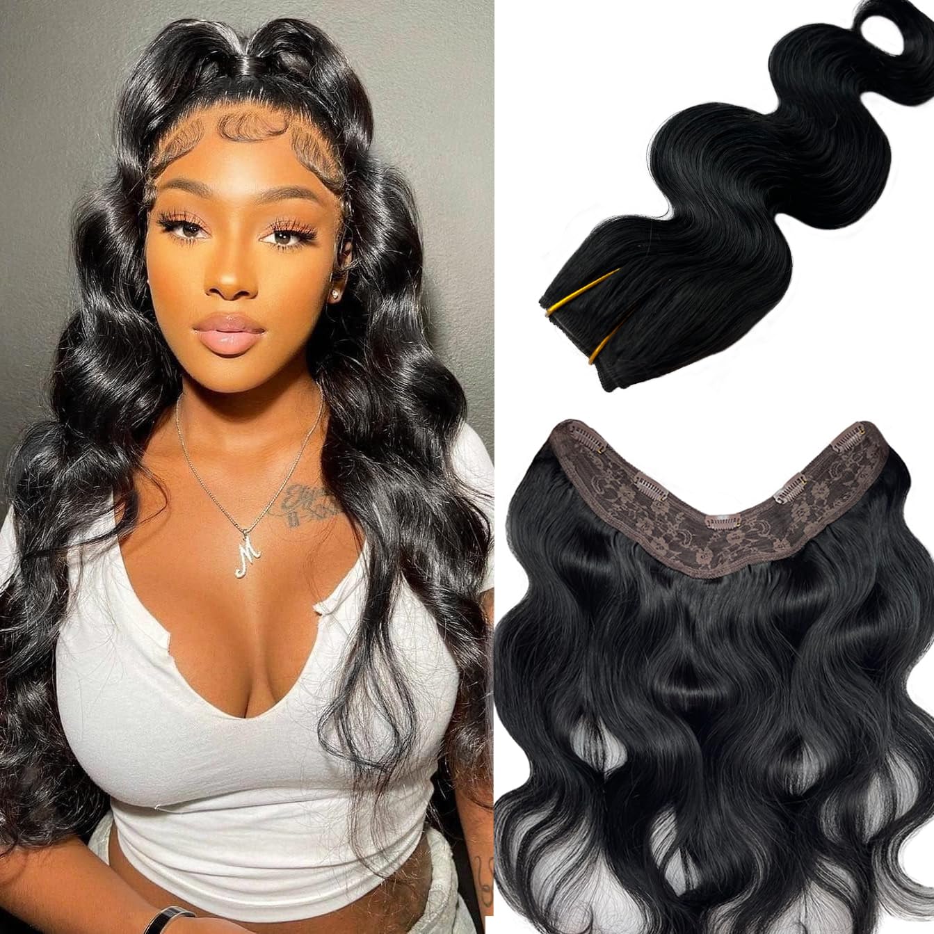 Clip hair extension wig for women with thin hair 22 inches