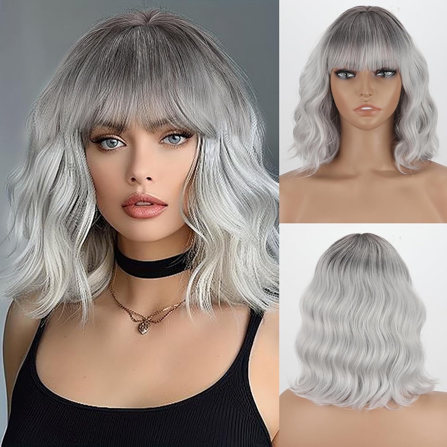 Short Gradient Synthetic Wig Wavy Curly Light Blonde Short Hair Wig