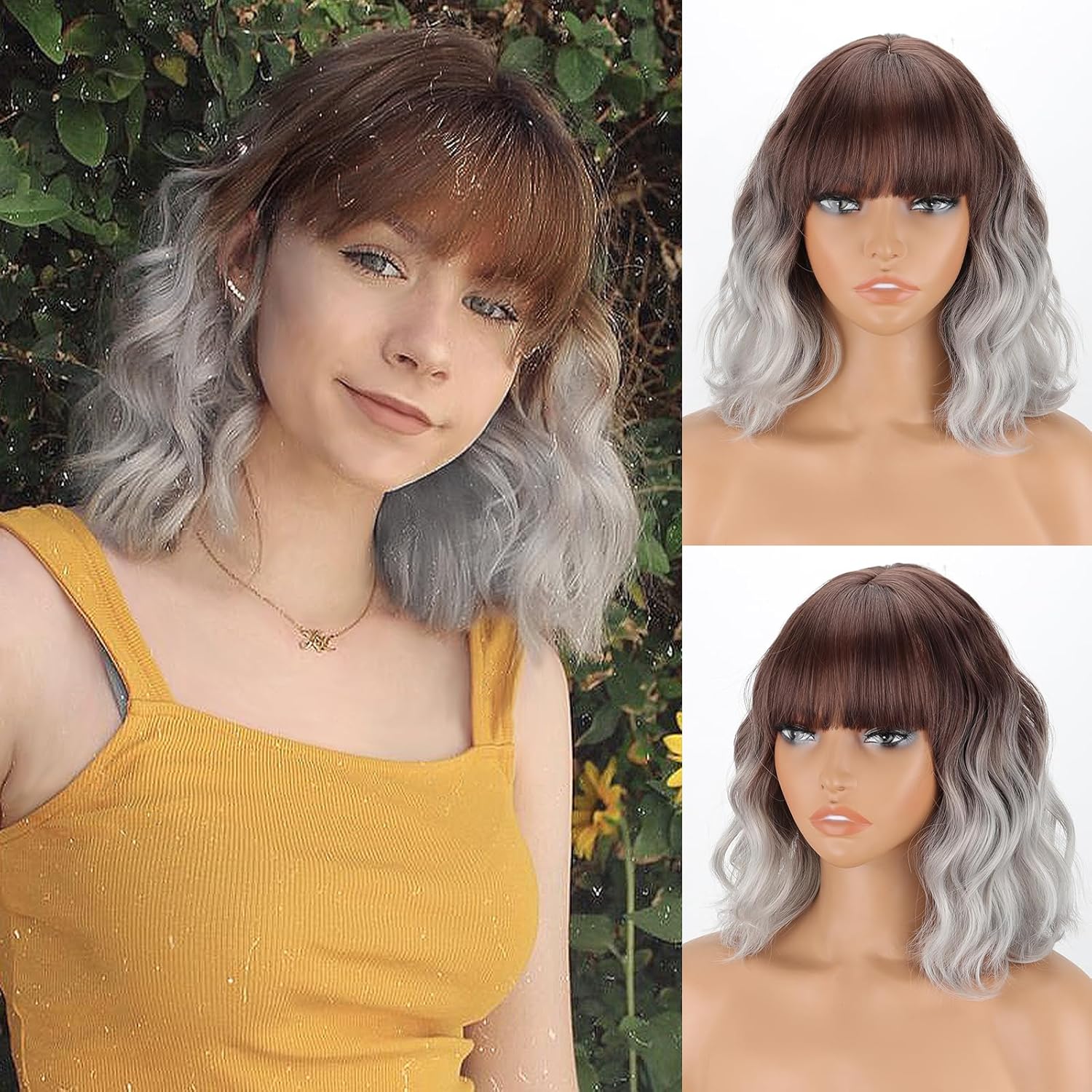 Short Gradient Synthetic Wig Wavy Curly Light Blonde Short Hair Wig