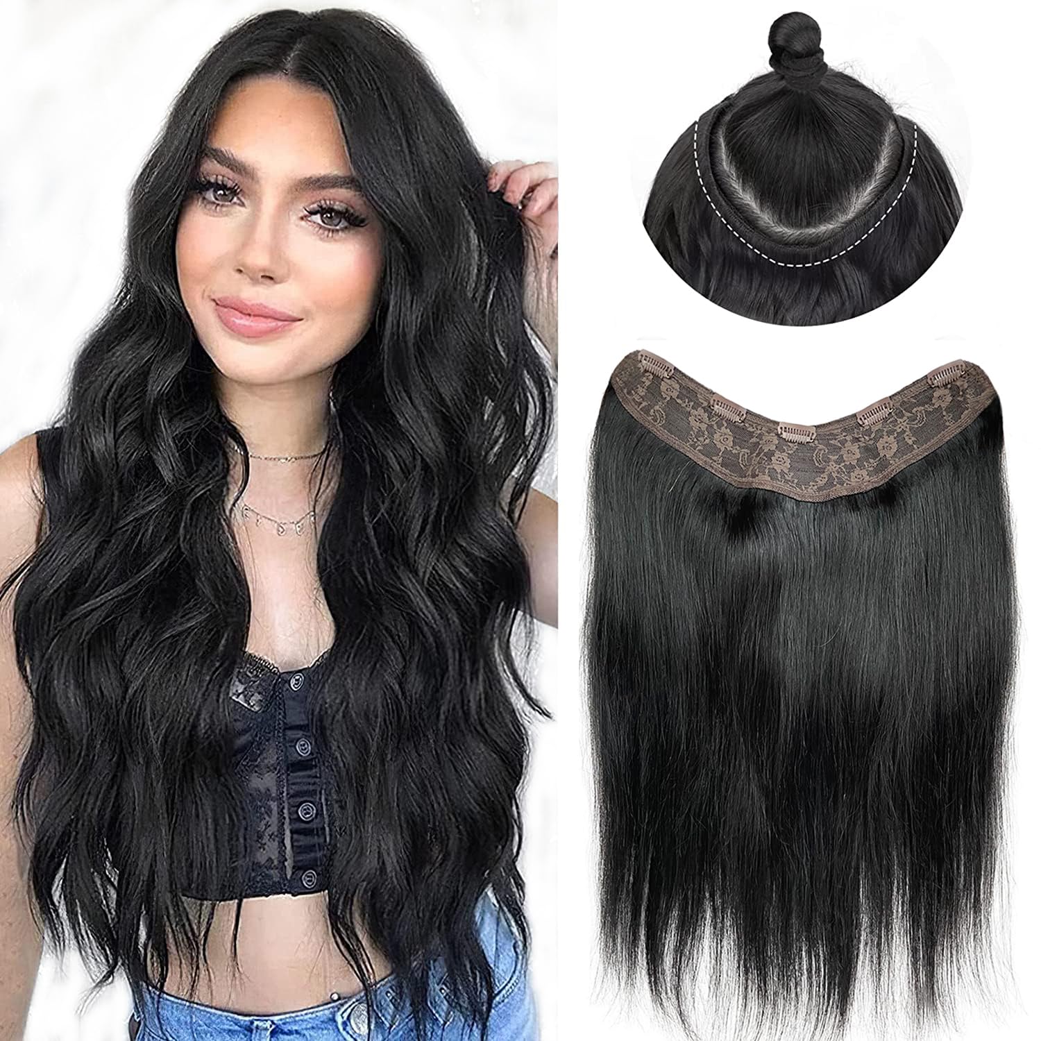 Clip hair extension wig for women with thin hair 22 inches
