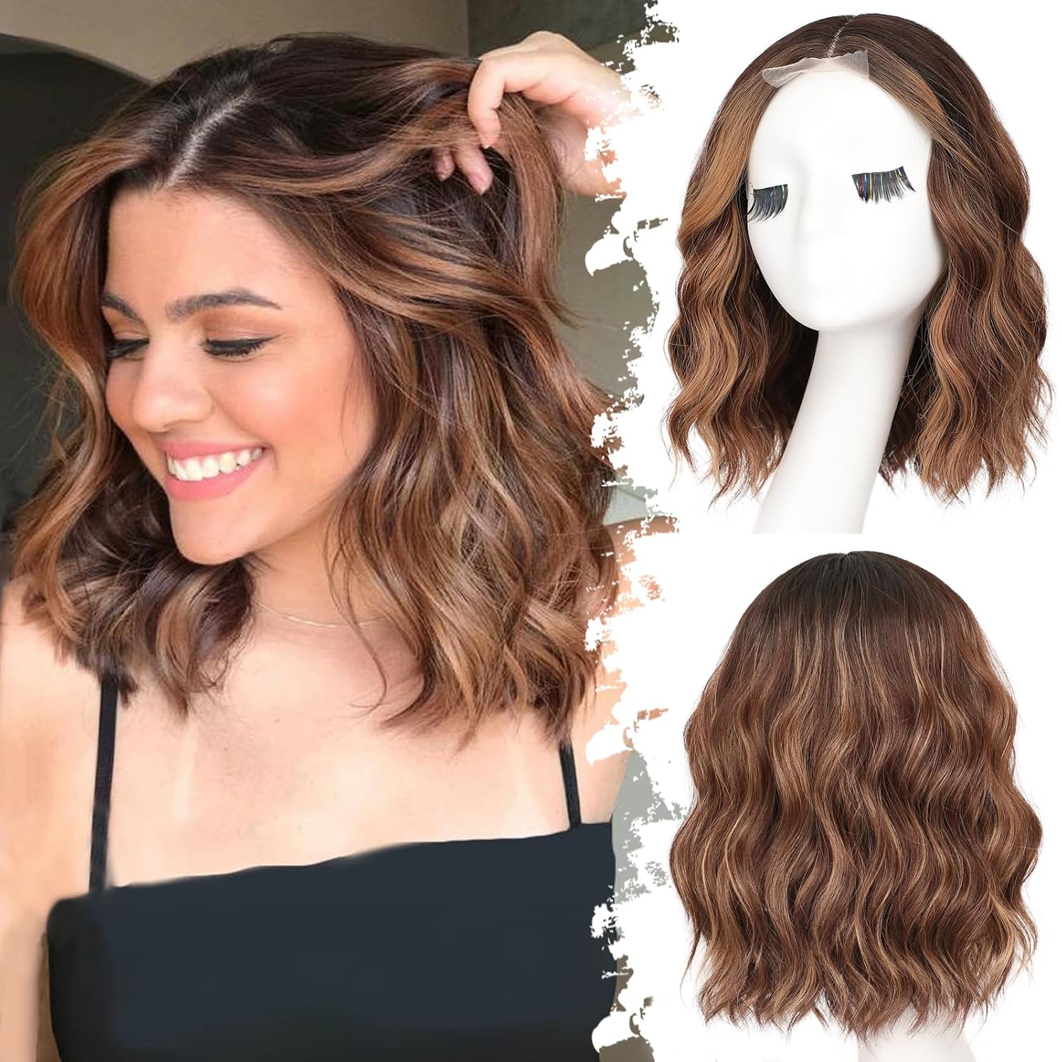 Short Wavy Wig Lace Bob Synthetic Heat Resistant Wig 14 Inch