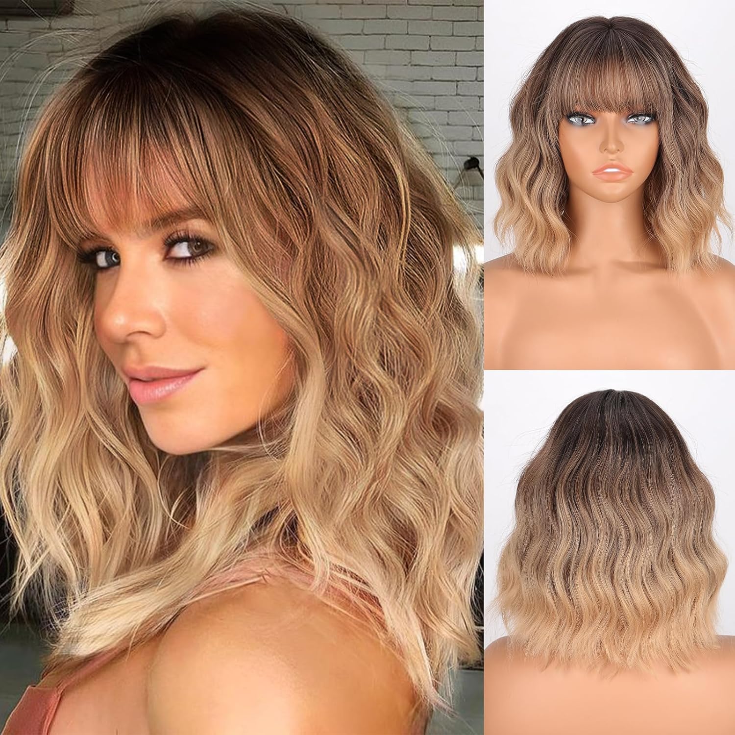 Short Gradient Synthetic Wig Wavy Curly Light Blonde Short Hair Wig