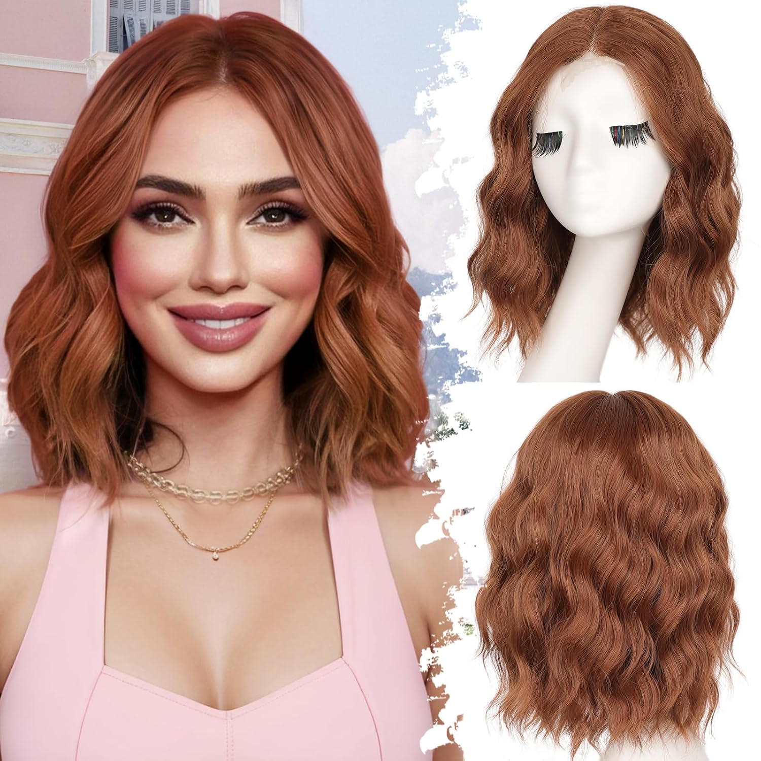 Short Wavy Wig Lace Bob Synthetic Heat Resistant Wig 14 Inch