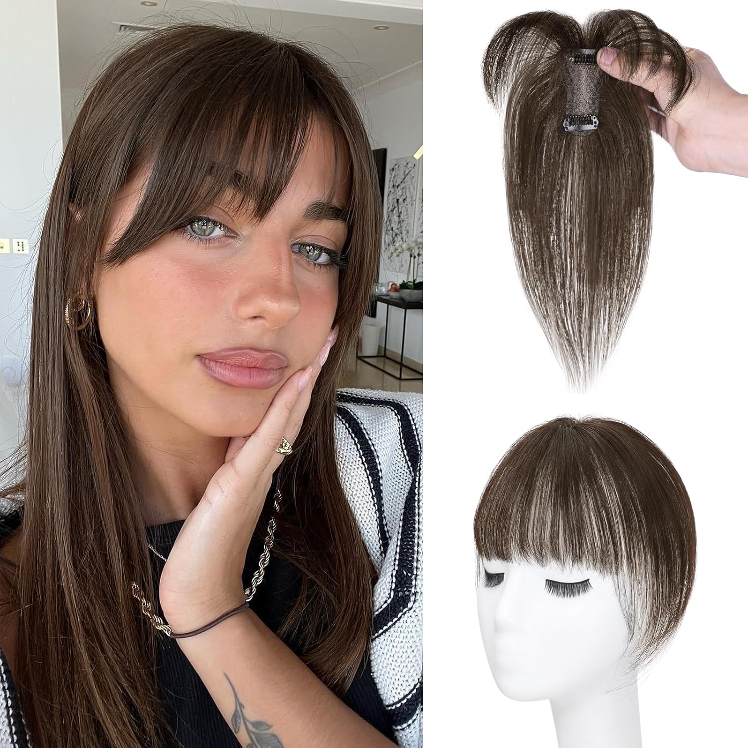 Bangs Hair Clip 360° 3D Covering Bangs Clip Hair Clip Synthetic Wig
