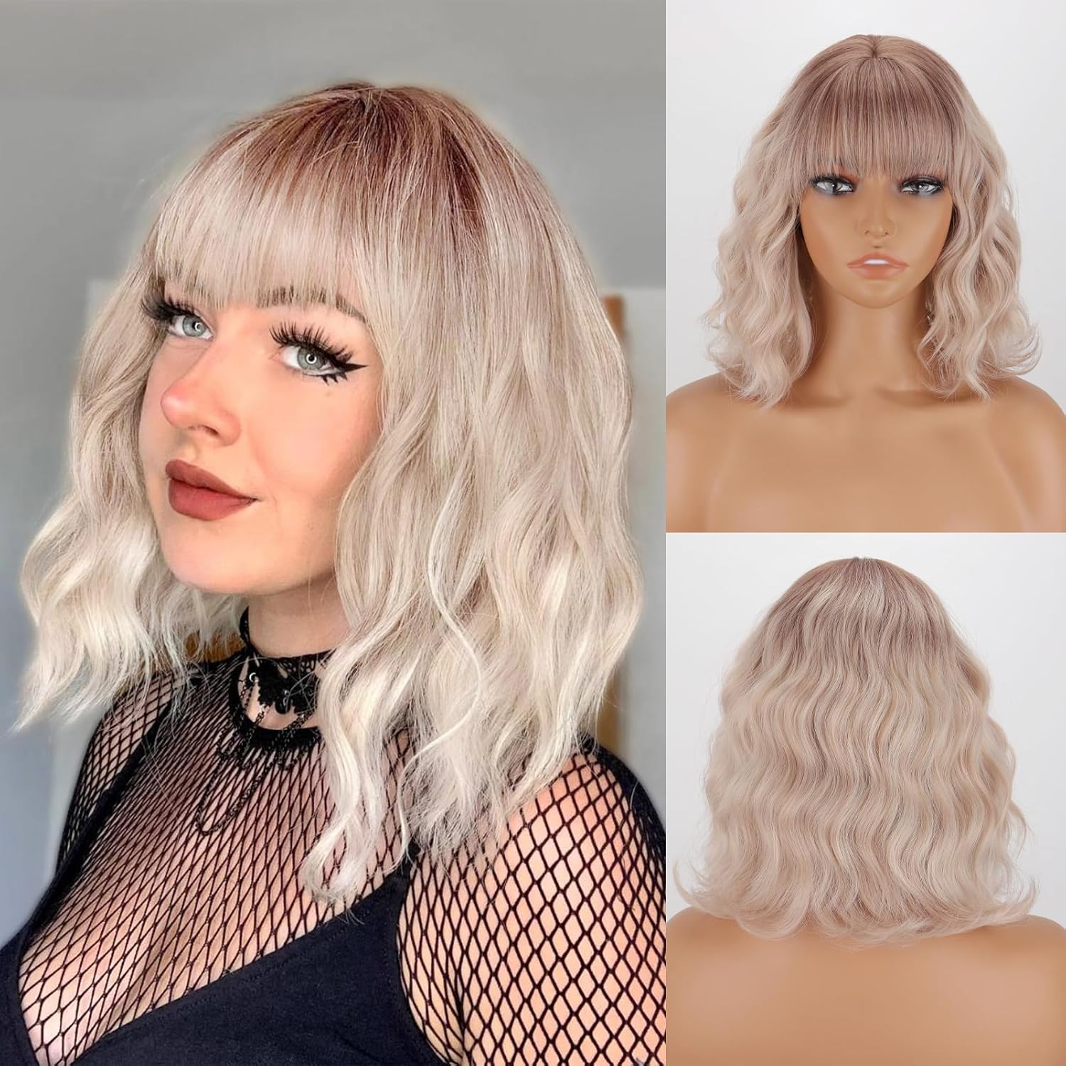 Short Gradient Synthetic Wig Wavy Curly Light Blonde Short Hair Wig