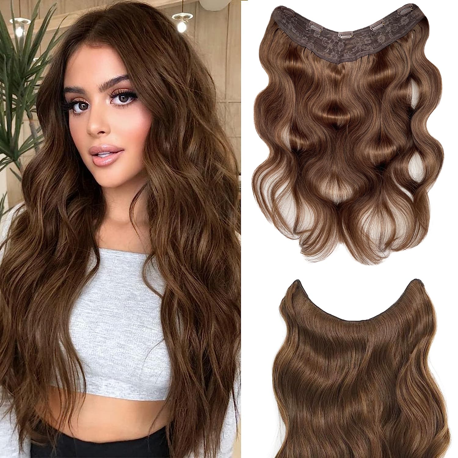 Clip hair extension wig for women with thin hair 22 inches