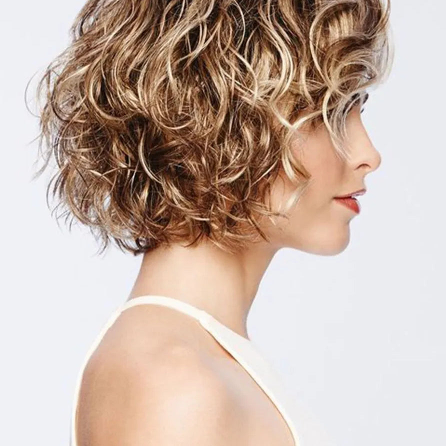 Short Curly Hairstyles Women's Blonde Color Lace Front Cap Wigs 100% Human Hair Wigs 14Inch