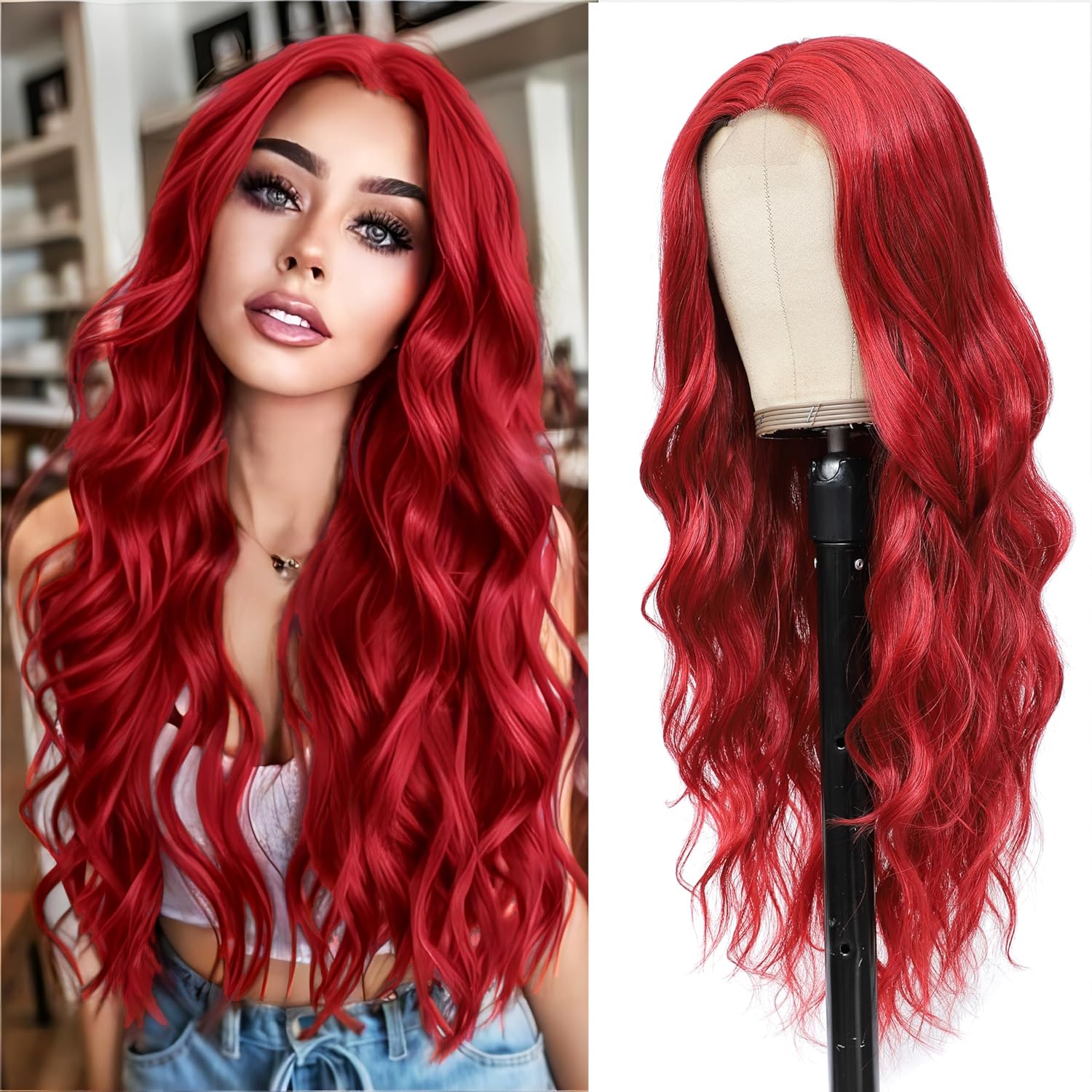 Long Wavy Middle Parted Synthetic Wig 26 Inch