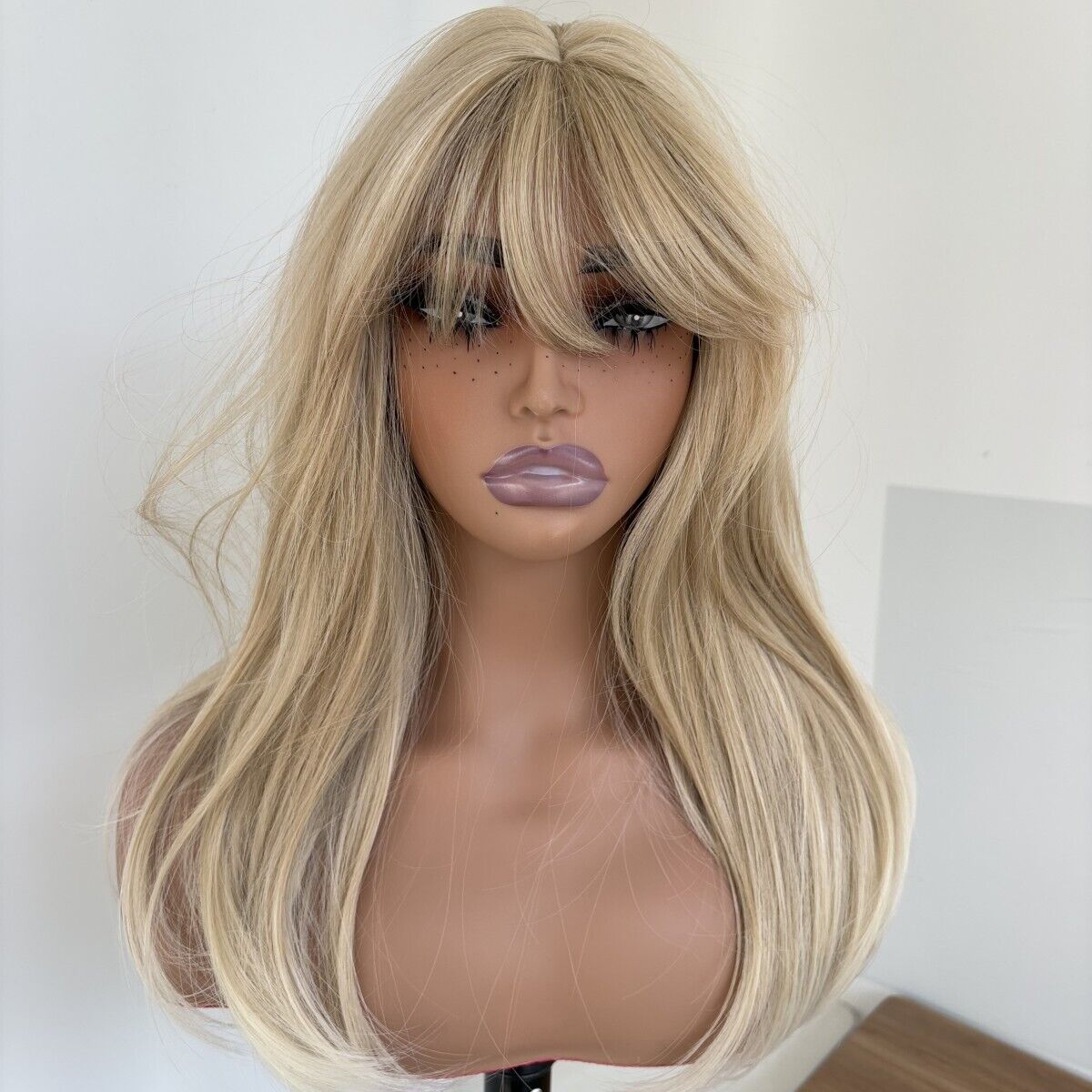 Wig and bangs straight blond hair synthetic hair women